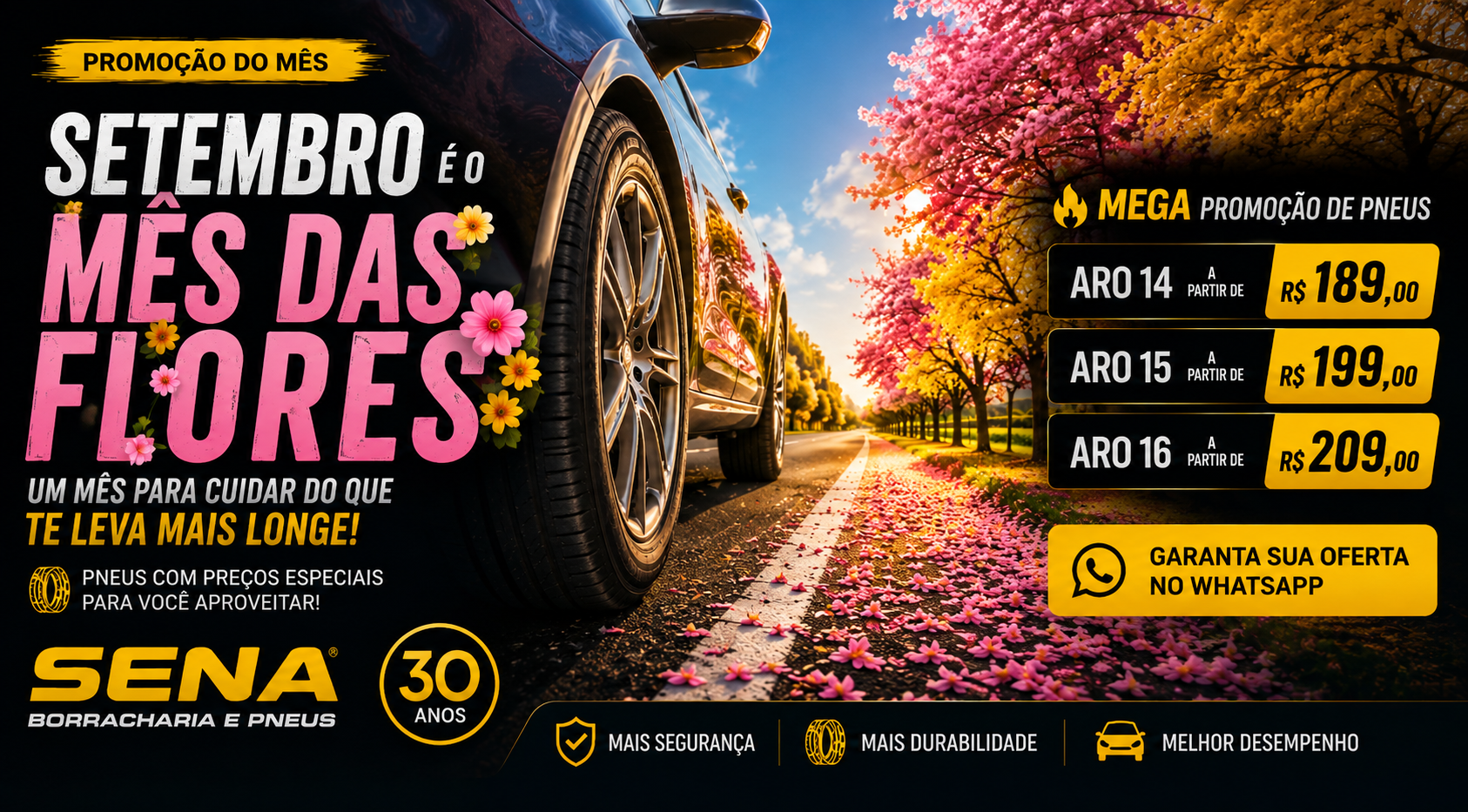 Promoção do mês de setembro — pneus a partir de R$ 189